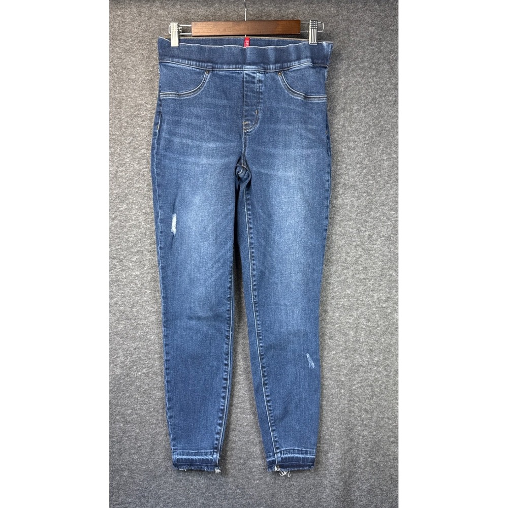 Spanx Ankle Jean Leggings Medium Wash Distressed Raw‎ Hem Blue Size M Night Out